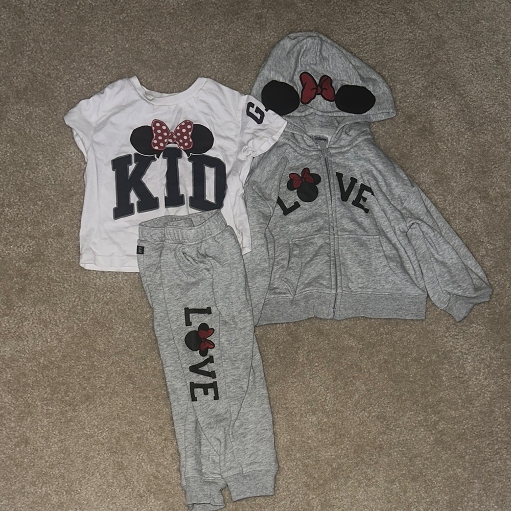 GAP Kids Minnie Mouse Hoodie and T-Shirt Set - Gray and White